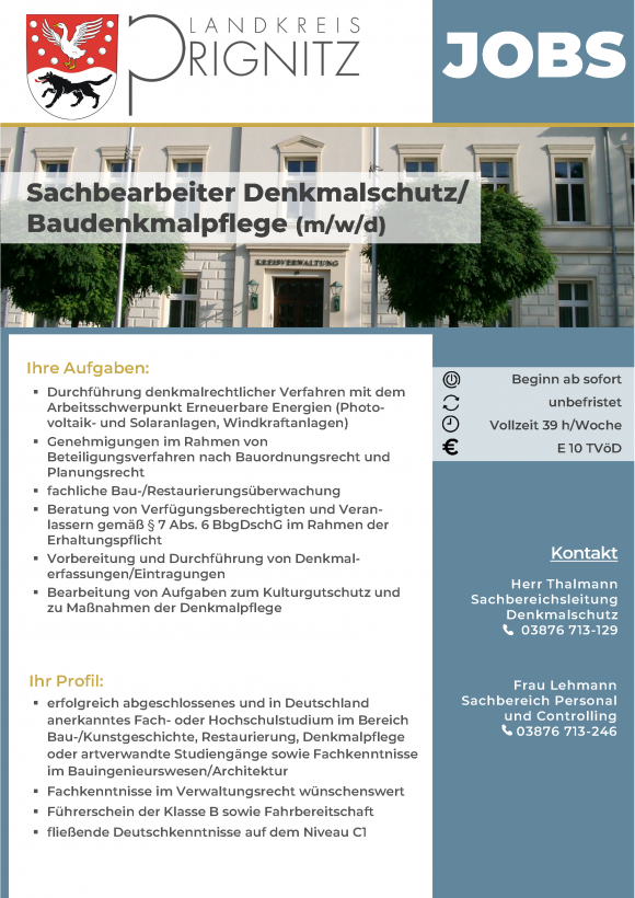 Sachbearbeiter Denkmalschutz/ Baudenkmalpflege (m/w/d) - Seite 1