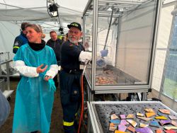 Freiwillige Helfer bei der Nassreinigung von Fundstücken. Foto: Bernd Atzenroth / Landkreis Prignitz