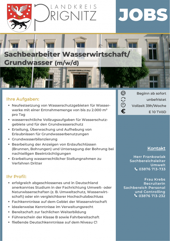 Sachbearbeiter Wasserwirtschaft/ Grundwasser (m/w/d) - Seite 1