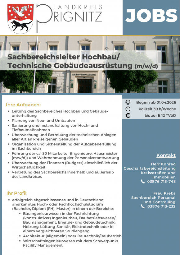 Sachbereichsleiter Hochbau/Technische Gebäudeausrüstung (m/w/d) - Seite 1