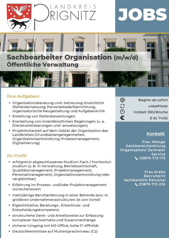Sachbearbeiter Organisation (m/w/d) Öffentliche Verwaltung - Seite 1