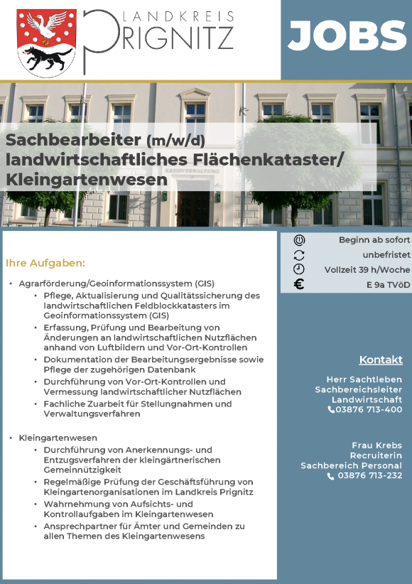 Sachbearbeiter (m/w/d) landwirtschaftliches Flächenkataster/ Kleingartenwesen - Seite 1