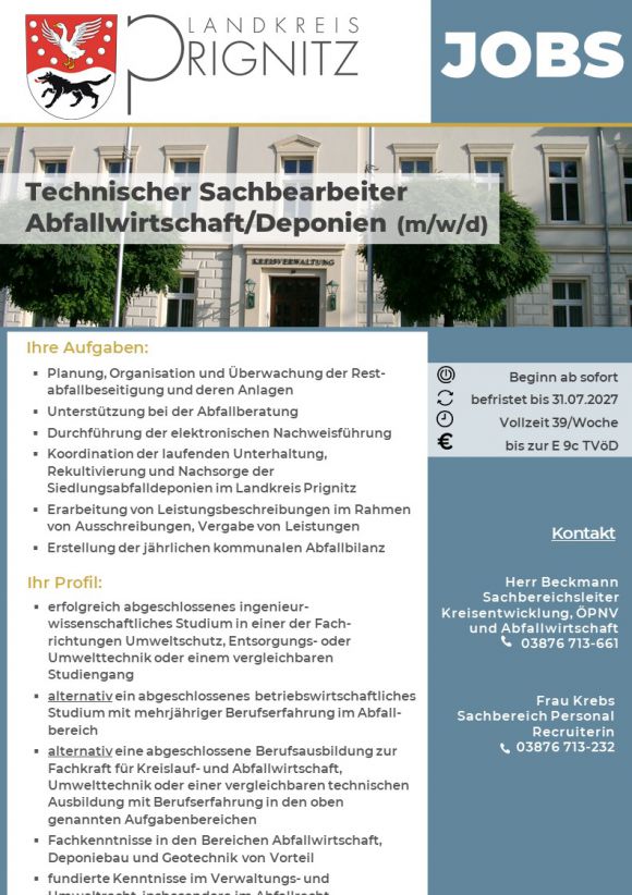 Technischer Sachbearbeiter Abfallwirtschaft/Deponien (m/w/d) - Seite 1