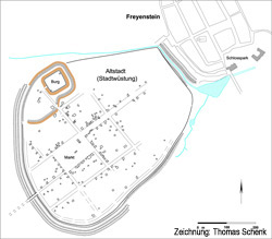Nach geophysikalischen Untersuchungen rekonstruierter Stadtplan, Zeichnung: Thomas Schenk